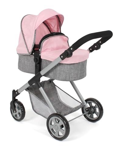 Bayer Chic 2000 Wózek dla lalek 2 w 1 Mila – melanż, szaro-różowy, uchwyt z regulacją wysokości 39-72 cm, nowoczesny stelaż, lalki do 50 cm, 3-7 J.