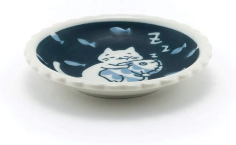 Needzo Japanese Blue Lucky Cat Design Plate, 4 1/4 Inch image 2