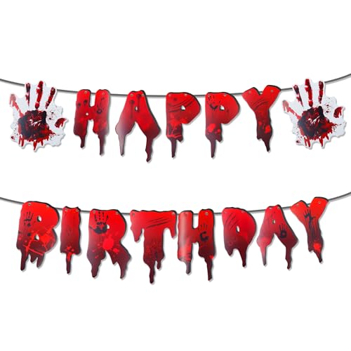 Firleayo Red Happy Birthday Banner Halloween Birthday Letter Banners Handprint
