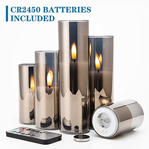 Girimax Grey Glass Flameless Candles With Remote, Flickering Led Votive Pillar Candles Battery Operated Slim Tall Candles Φ 2" H 3" 4" 5" 6" 7" #TOP1