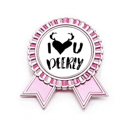 Broche rose en métal de taille M gravure I Love You Deerly