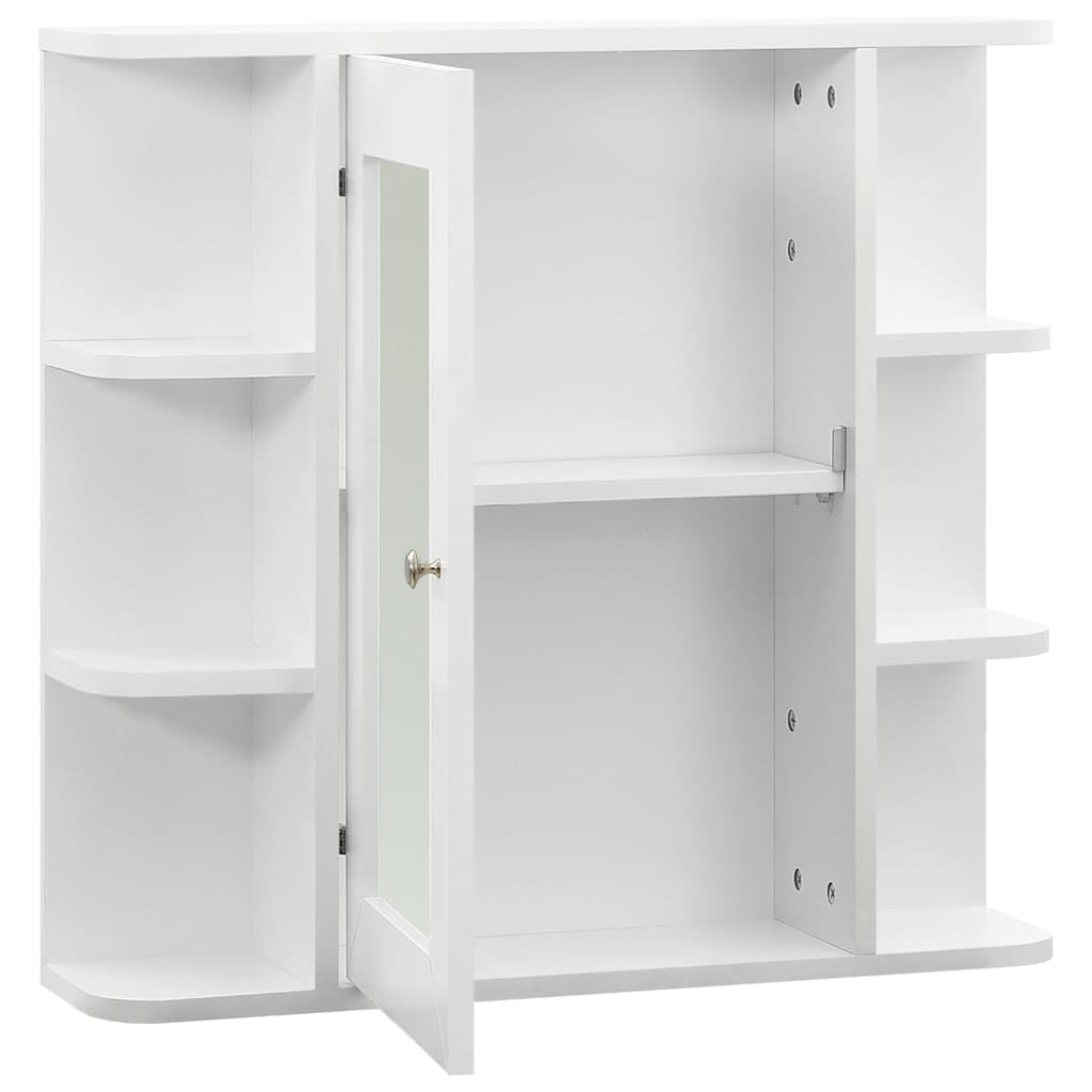 SYDE Armario de Baño con Espejo Blanco 66x17x63 cm | MDF y Vidrio, 1 Puerta, 8 Compartimentos, Almacenaje para Aseo