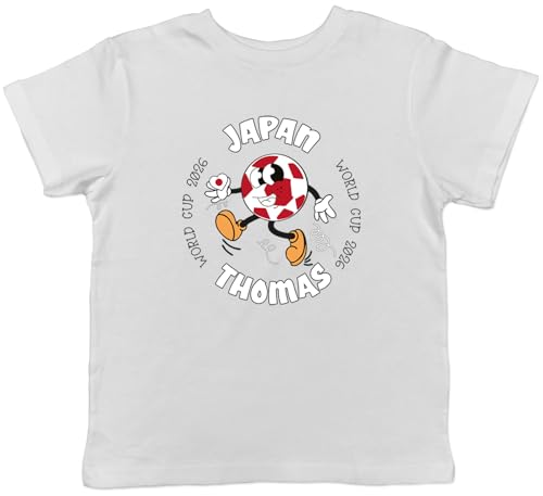 Image of Shopagift Personalised Japan World Cup Heart Football Fan Kids T-Shirt Childrens Tee Boys Girls White
