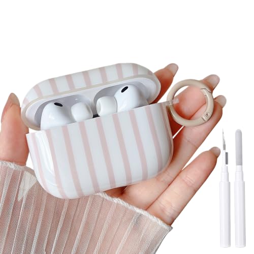 Image of MINSCOSE for AirPods Pro 3rd Generation Case (2025),Cute Striped Aesthetic Pattern Design with Trendy Keychain Ring,Soft TPU Protective Shockproof Cover with Cleaner Kit for Airpods Pro 3-Khaki
