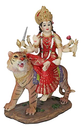 Ebros Colorful Eight Handed Hindu Goddess Durga with Religious Articles Sitting On Bahan Tiger...