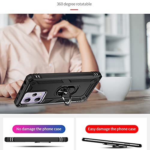 Image of Back Cover for Redmi Note 12 Pro Plus 5G | Rugged Armor Case with Ring Stand | 360 Protection | Shockproof | Camera & Screen Guard (PC, Black)
