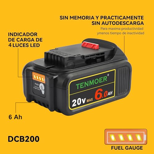 Tenmoer 2 Pack 6.0Ah Compatible With Dewalt 20V 6.0Ah Battery Replacement For Dewalt 20V Max Batteries Dcb206-2 thumb #1