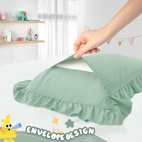 Image of 13 inchx18 inch Toddler Pillow Cases Set of 2, Sage Green Ruffled Pillow Shams Brushed Microfiber Nursery Pillow Cover for Boys Girls, Soft Breathable Machine Washable