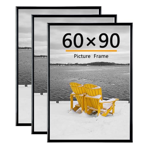 Baoee 3 Pack 60x90 Bilderrahmen 60x90 Bilderrahmen Schwarz für Fotogalerie - Einschubstreifen horizontale oder vertikale Wandmontage