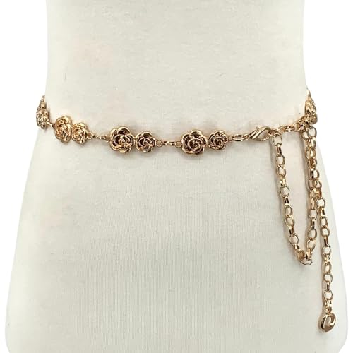 Vintage Metal Rose Chain Belt, Western Floral, Wedding, Women Skinny Dress, Narrow Linked Chain, Boho Belt For Her2