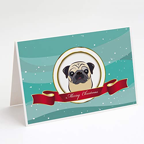 Caroline's Treasures BB1572GCA7P Fawn Pug Merry Christmas Greeting Cards and Envelopes Pack of 8 Blank Cards with Envelopes Whimsical A7 Size 5x7 Blank Note Cards