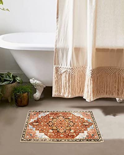 Seavish Vintage Persian Bathroom Rugs Non Slip Oriental Rug 18"X26" Retro Distressed Washable Boho Bath Mat Rug Rustic Aesthetic Tribal Home Decor Carpet For Bathroom Floor Tub Sink Door Mat #TOP5