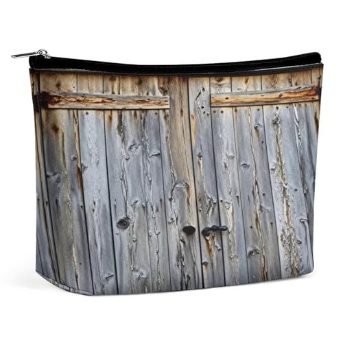 Neceser de Piel sintética con Puerta de Madera rústica para Mujer, Neceser de Viaje portátil con Cremallera, Bonito Neceser, Regalo Ideal para Chicas, Mujeres y mamás.