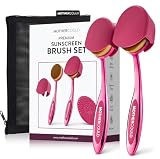 Mothercould Premium Sunscreen Brush Set Kids & Baby Sunblock Applicator with Metal Handles, Travel Bag, 2 Brushes, 2 Caps, & Cleaning Mat Mess-Free Sun Care (2 Pack) (Pink)