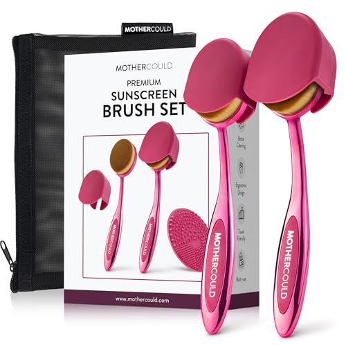 Mothercould Premium Sunscreen Brush Set Kids & Baby Sunblock Applicator with Metal Handles Travel Bag 2 Brushes 2 Caps & Cleaning Mat Mess-Free Sun Care (2 Pack) (Pink)