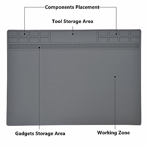 Image of Yankok [Anti-Static Mat Gray 13.8 x 9.8 in.] Table Desk ESD Grounding Mats Silicone Solder Pad Electronics Repair Platform with Screw Notches (35 x 25 cm, Heat Resistant, Non Magnetic)