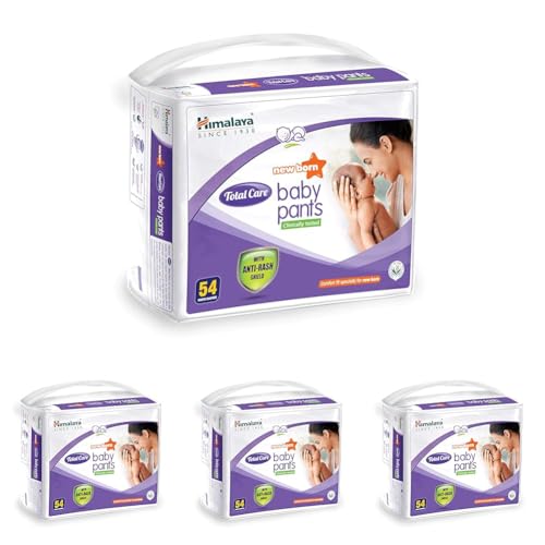 Image of Himalaya Total Care Baby Pants Diapers, New Born, 54 Count, With Anti-Rash Shield, Rapid Absorption, Superior Comfort, Clinically tested (Pack of 4)