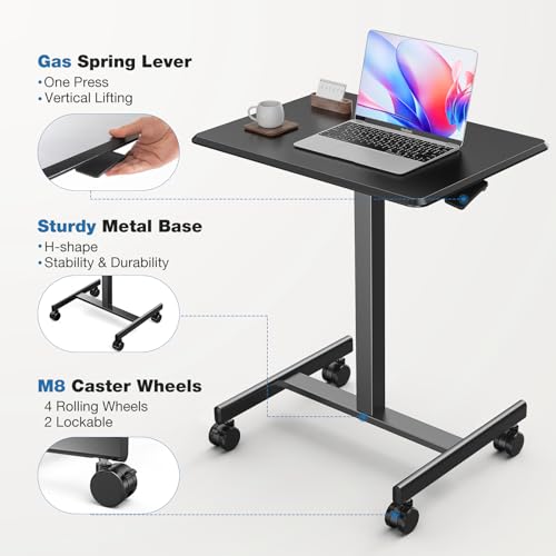 Image of OLIXIS Mobile Rolling Desk with Wheels,Adjustable Laptop Desk, Black | Adjustable Rolling Design Creates a Flexible Workspace for Home Office
