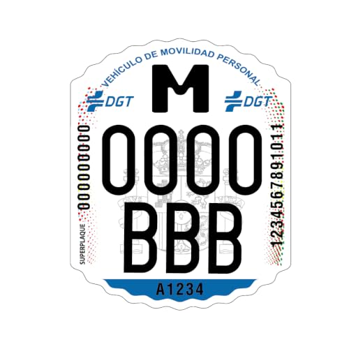 SUPERPLAQUE DEPUIS 1934 Matrícula para Patinete Eléctrico VMP Homologada DGT 2026 – Placa Identificativa Adhesiva Personalizada con Tus Datos – Resistente al Agua, UV y Exterior – Fácil Instalación