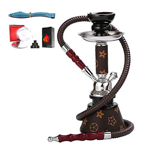 Hookah Set 1 Manguera con un Cuenco de Cerámica, Jarrón de Agua de Vidrio Y Hollín, Clip de Carbón, Lámina de Aislamiento Térmico para Fumar Mejor Shisha Hookah,B,Single Tube