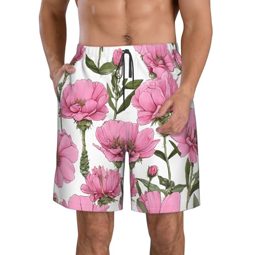 Garden Peony Men's Quick Dry Beach Shorts Swim Trunks with Pockets Board Shorts