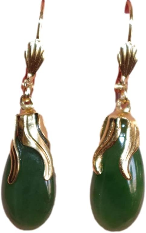 Vintage Genuine 14K GF Green Jadeite Jade Teardrop Leverback Earrings AA