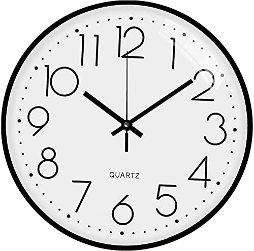 Image of TEKCOOL Plastic Digital Wall Clock 12 inch Silent Quartz Decorative Non-Ticking Classic Clock Battery Operated Round Easy to Read for Room /Home /Kitchen /Bedroom /Office /School- (White Black);