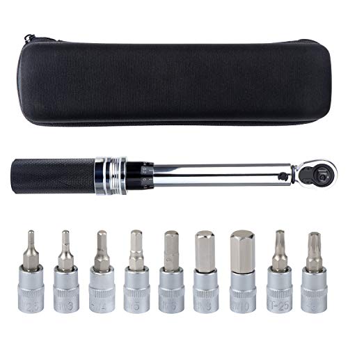 WiMas Juego de 10 llaves dinamométricas para bicicleta, herramienta de reparación de bicicletas de 1/4 pulgadas, kit de llaves dinamométricas de 1-25 Nm, herramienta Torx y llave hexagonal