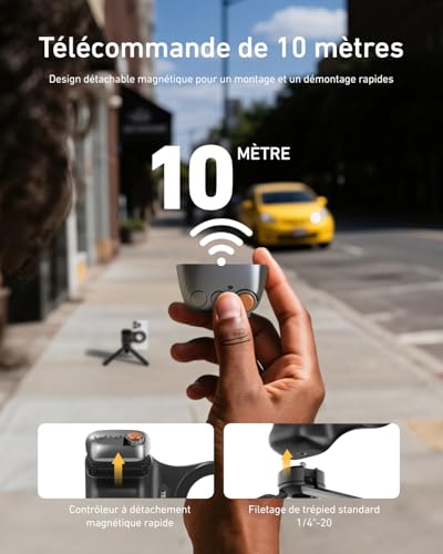 TELESIN Fun Shot Smartphone Handle Grip, Magnetic Smartphone Grip mit Abnehmbarer Bluetooth-Fernbedienung - 1/4 Gewinde - Unterstützt USB-C-Aufladung, Handgriff für iPhone Android (Schwarz)