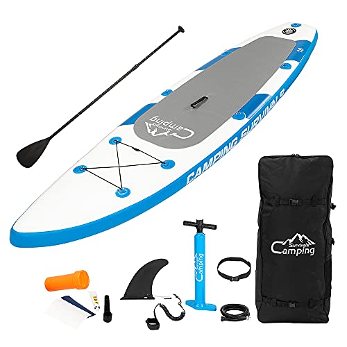 Leemas 11 Feet Inflatable Stand Up Paddle Board (6In Thick) W/Premium Sup Accessories & Carry Bag Bottom Fin For Paddling, Surf Control, Non-Slip Deck, White & Blue #TOP4
