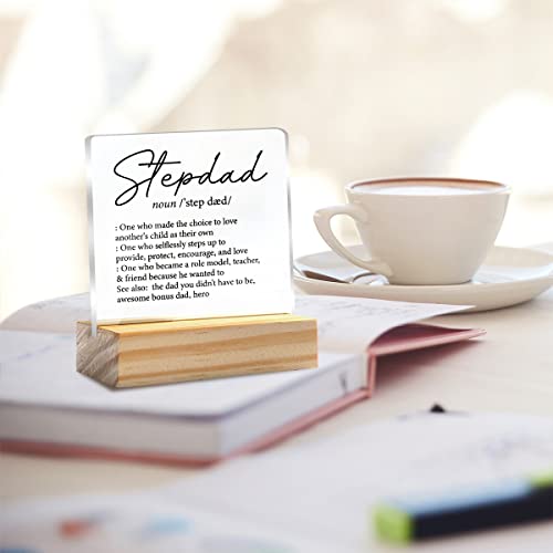 Stepfather Gift Stepdad Definition Clear Desk Decorative Sign Keepsake Present Bonus Dad Step Dad Acrylic Plaque With Wooden Stand Sign Desk Decor For Home Office #TOP6