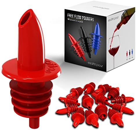 Esatto 50 Pieces Plastic Bottle Pourer or Liquor Spout Pourer - Versatile as a Drink Pourer, Alcohol Pourer Spouts and Syrup Easy Pourer Dispense - Easy Install, Durable, Professional Bar Tool