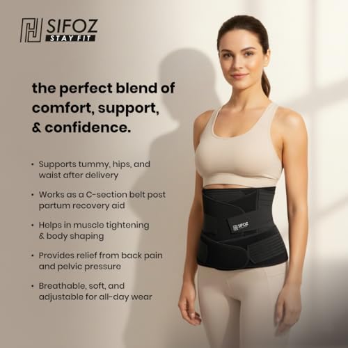 Image of Sifoz 3 in 1 Postpartum Support - Recovery Belly Belt Free Size Abdominal Support for post Delivery, Slimming Waist, Lower Back Pain, Tummy Reduction Belt For Belly After Delivery C-Section (Black)