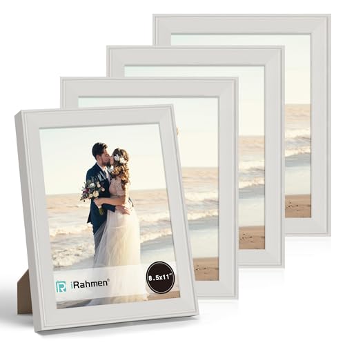 Image of iRahmen 8.5x11 Vintage Picture Frame - High Definition Real Glass Wooden Photo Frames for Tabletop Display and Wall Mounting (Cream, Set of 4)