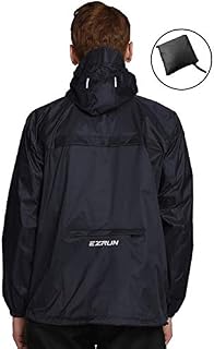 EZRUN Men's Waterproof Hooded Rain Jacket Windbreaker Lightweight Packable Raincoat(Black,L)