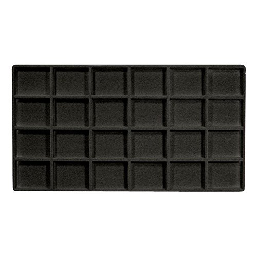 Display and Fixture Store Black Flocked Plastic 24 Compartment Full Size Tray Liner Insert ~ Compartments Measure 2 1/8