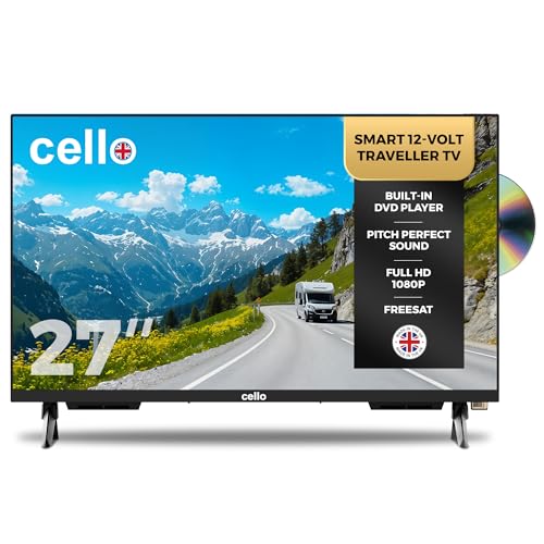 Cello C2725WSF Trav 27 Zoll 12V Smart Traveller TV mit DVD, 230V, WebOS, Freeview Play, Perfect Pitch Sound, ideal für Wohnwagen und Wohnmobile, hergestellt in Großbritannien