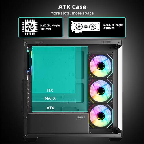 Image of SAMA SV01 ATX Mid Tower Gaming Computer PC Case, Type-C Black