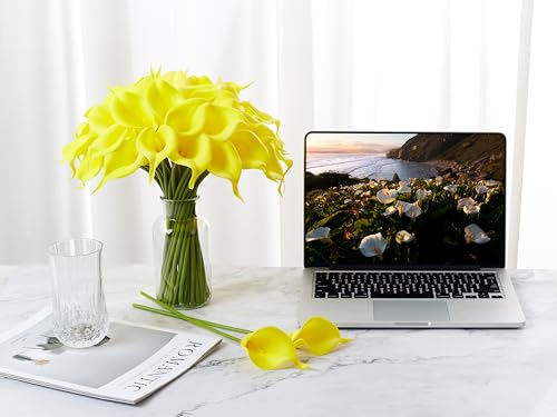 Image of SITUMEIZI 24 Pcs Yellow Fake Flowers Artificial Calla Lily