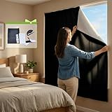 Black Out Window Cover 79" x 57",Cuttable Blackout Curtains for Bedroom,Heat Insulation and Light Blocking Blackout Shades,Portable Black Out Blinds Curtains with Stickers for Windows Nursery Theater