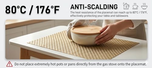 Image of Dribble Premium Anti UV-Mesh Woven PVC Table Placemats Set of 6 - Non-Slip, Heat Resistant, Washable Dining Table Mats for Kitchen, Dining & Office - 45cm X 30cm Durable Textured Design (Golden)