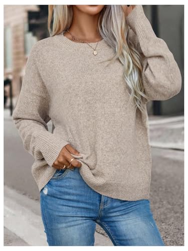 SOLY HUX Sweaters for Women Drop Shoulder Long Sleeve Crew Neck Solid Pullover Tops3