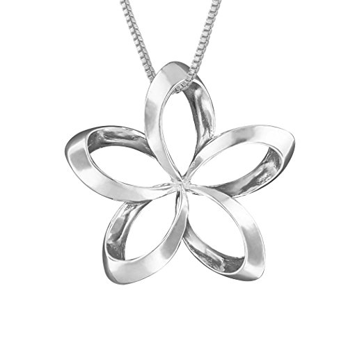 Sterling Silver 24Mm Open Plumeria Pendant Necklace, 16+2" Extender #TOP12