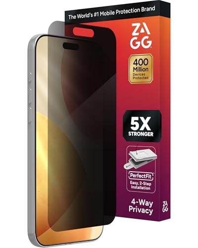 Image of ZAGG Privacy XTR Screen Protector for iPhone 17 Pro Max - 4-Way Privacy Full-Screen Filter, 5X Stronger, Fingerprint-Resistant Tempered Glass, Smooth Feel, Easy Two-Step Installation