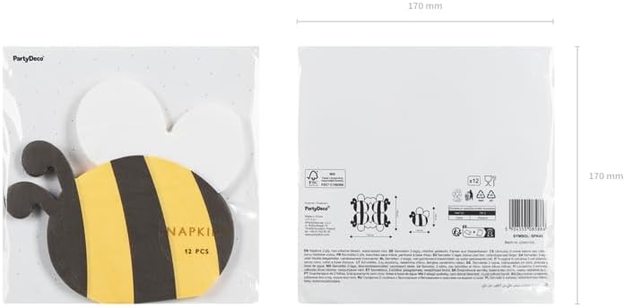Paper Napkins Bee - Colour Mix - 16 x 15 cm - 2-Ply - Party Decoration - (1 Pack of 12)