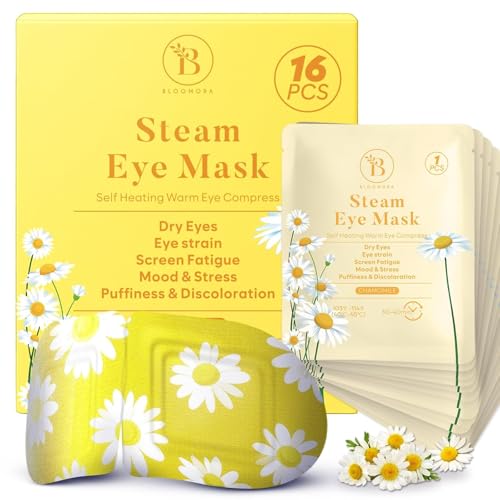 16 Stück Selbstwärmende Kamille Augenmaske Wärmend Steam Eye Mask gegen Trockenheit Schwellungen & Augenbelastung Einweg Wärmekompresse für Schlaf & Reisen Wärmemaske Augenpads