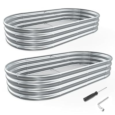 MOFEEZ Galvanized Raised Garden Bed Kit, 2Pcs 6x3x1Ft Galvanized Planter Raised Beds, Oval Large Metal Raised Garden Beds Outdoor for Vegetables, Flowers, Herbs, and Fruits