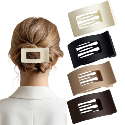 YTQDSS 4PCS Flat Hair Clips Matte Non-Slip Claws for Women, Strong Hold Hair Accessories for All Hair Types, Daily Wedding Party Date Beach Use (Style3(Solid))