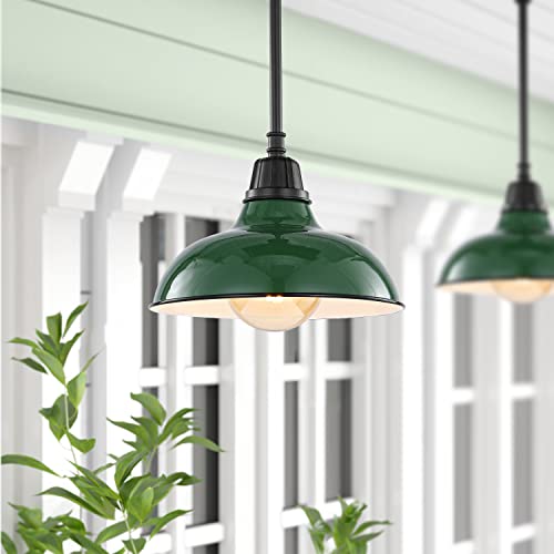 Image of JONATHAN Y Jasper 1-Light Farmhouse 12.25 inch Metal Pendant, Green /Black | Indoor Outdoor Use, Rustic Vintage Dome Shade, Adjustable Height, Kitchen Island Porch Entryway, LED Bulb Included