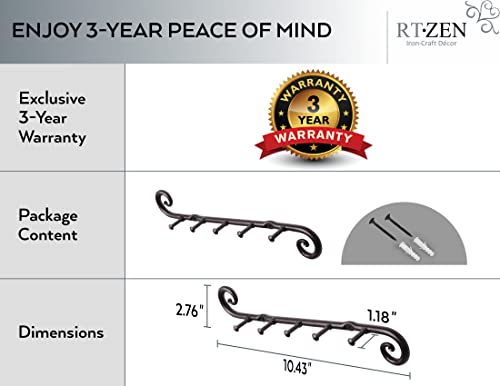 Rtzen Farmhouse Small Key Holder For Wall - Handcrafted Swirl Decorative 5 Key Hooks For Home Entryway - Wrought Iron Black Wall Mount Key Rack Purse Coat And Leash Holder Or Organizer (Classic) #TOP3